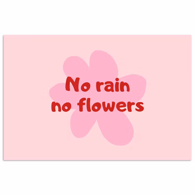 No rain no flowers - Bloem - Roze poster papier klein -3d