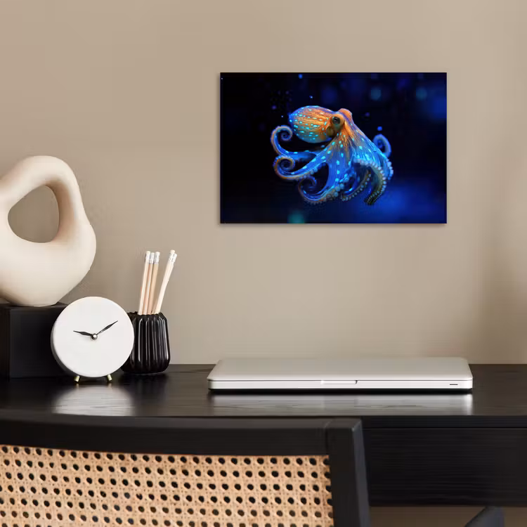 Octopus - Stippen - Blauw - Zee poster papier klein -sfeer1