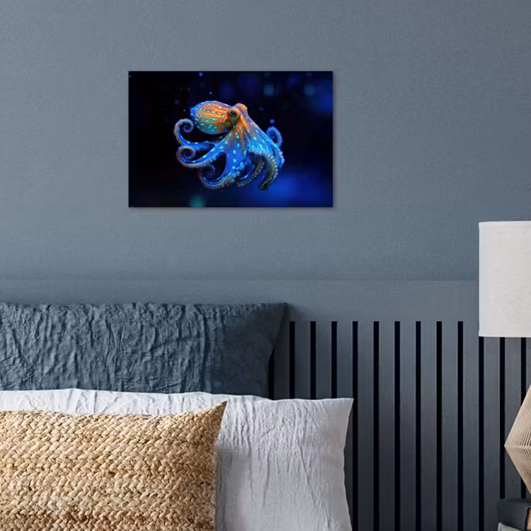 Octopus - Stippen - Blauw - Zee poster papier klein -sfeer2