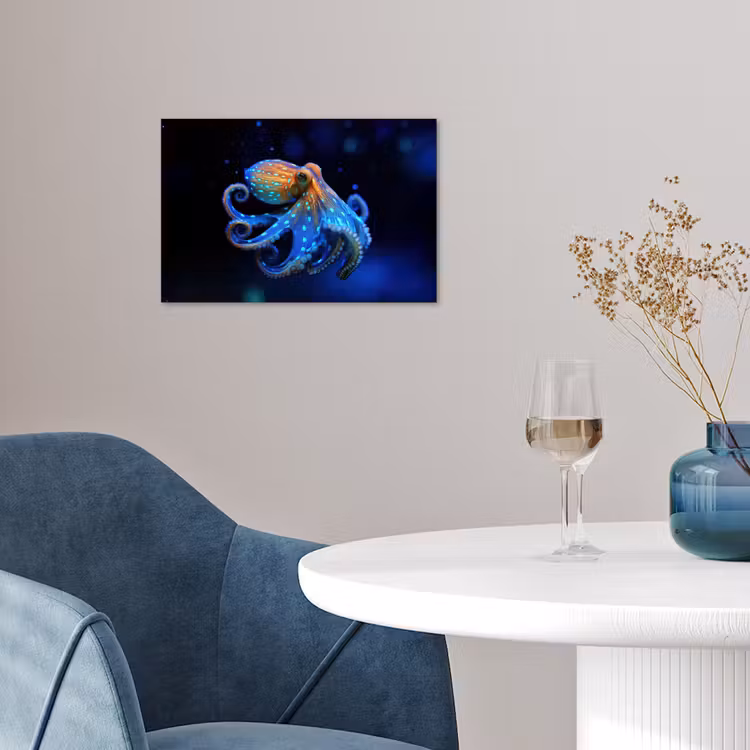 Octopus - Stippen - Blauw - Zee poster papier klein -sfeer3