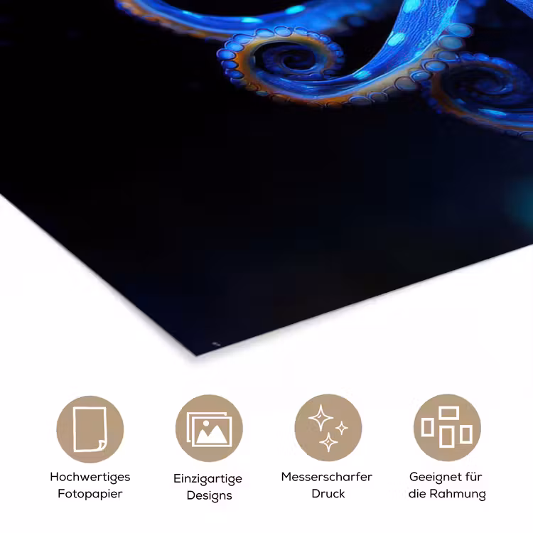 Octopus - Stippen - Blauw - Zee poster papier klein -tcloseup_DE