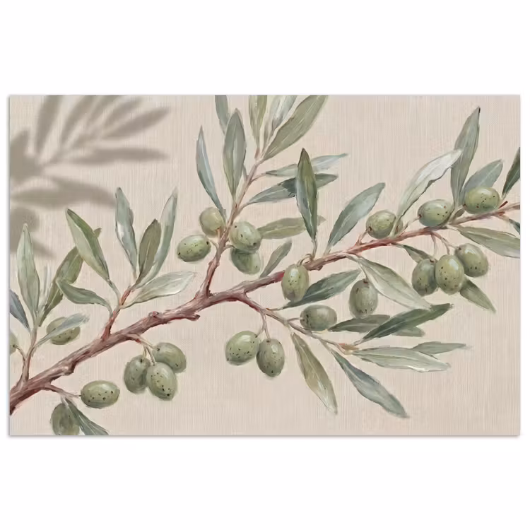 Olijftak - Bladeren - Natuur - Groen - Beige poster papier klein -3d
