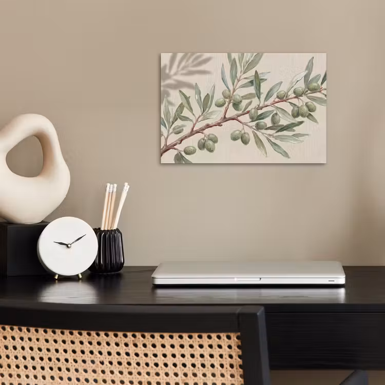 Olijftak - Bladeren - Natuur - Groen - Beige poster papier klein -sfeer1