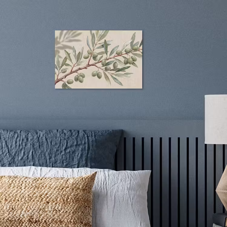 Olijftak - Bladeren - Natuur - Groen - Beige poster papier klein -sfeer2