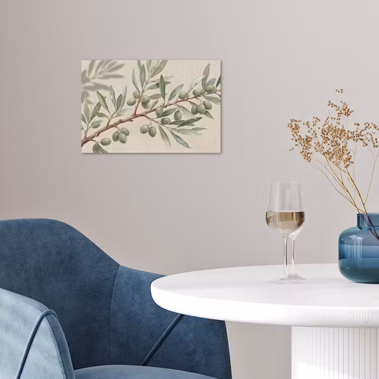 Olijftak - Bladeren - Natuur - Groen - Beige poster papier klein -sfeer3