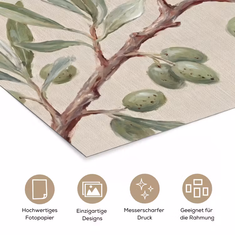 Olijftak - Bladeren - Natuur - Groen - Beige poster papier klein -tcloseup_DE