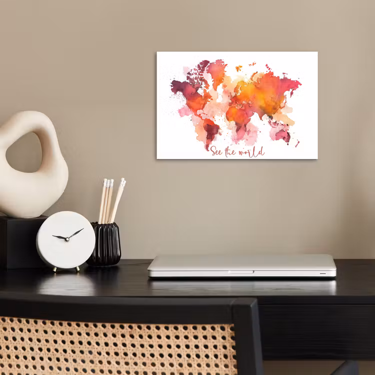 Oranje - Aquarel - Quote - Wereldkaart poster papier klein -sfeer1