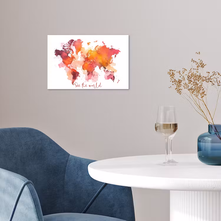 Oranje - Aquarel - Quote - Wereldkaart poster papier klein -sfeer3