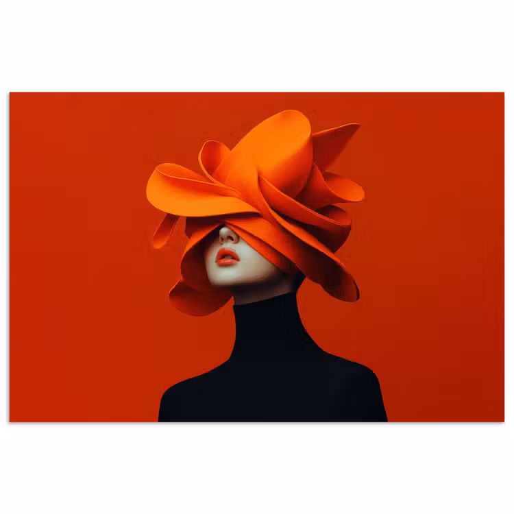 Oranje - Hoed - Vrouw poster papier klein -3d