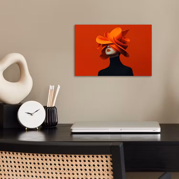 Oranje - Hoed - Vrouw poster papier klein -sfeer1