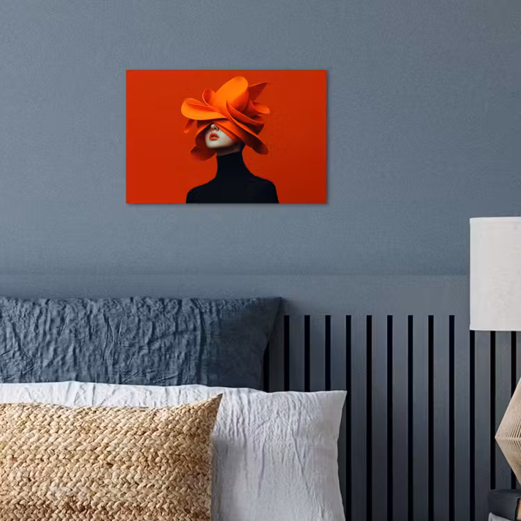 Oranje - Hoed - Vrouw poster papier klein -sfeer2