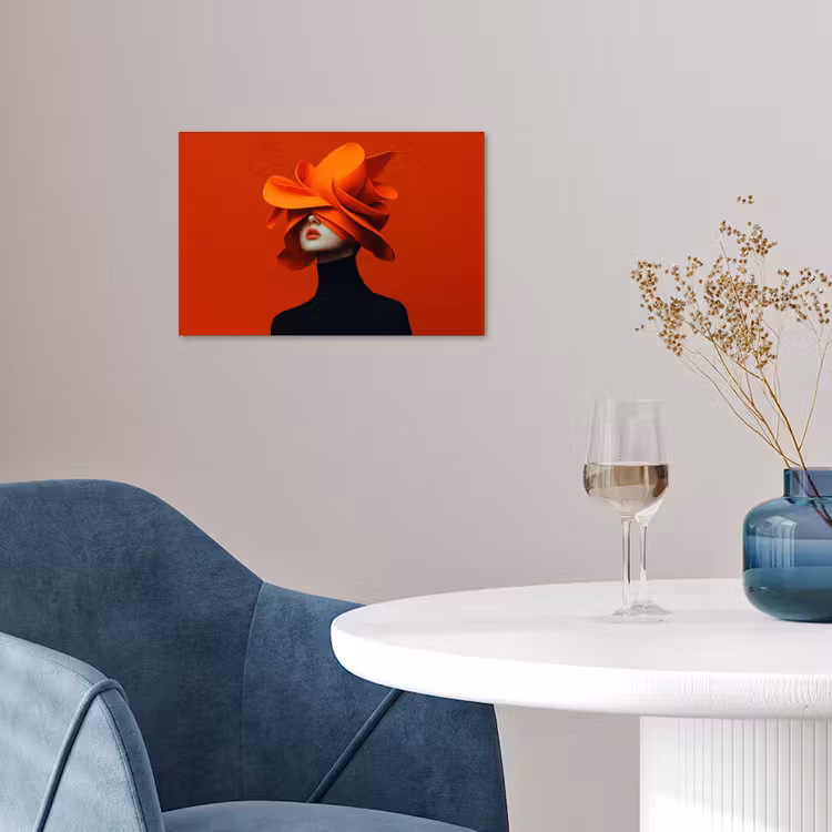 Oranje - Hoed - Vrouw poster papier klein -sfeer3