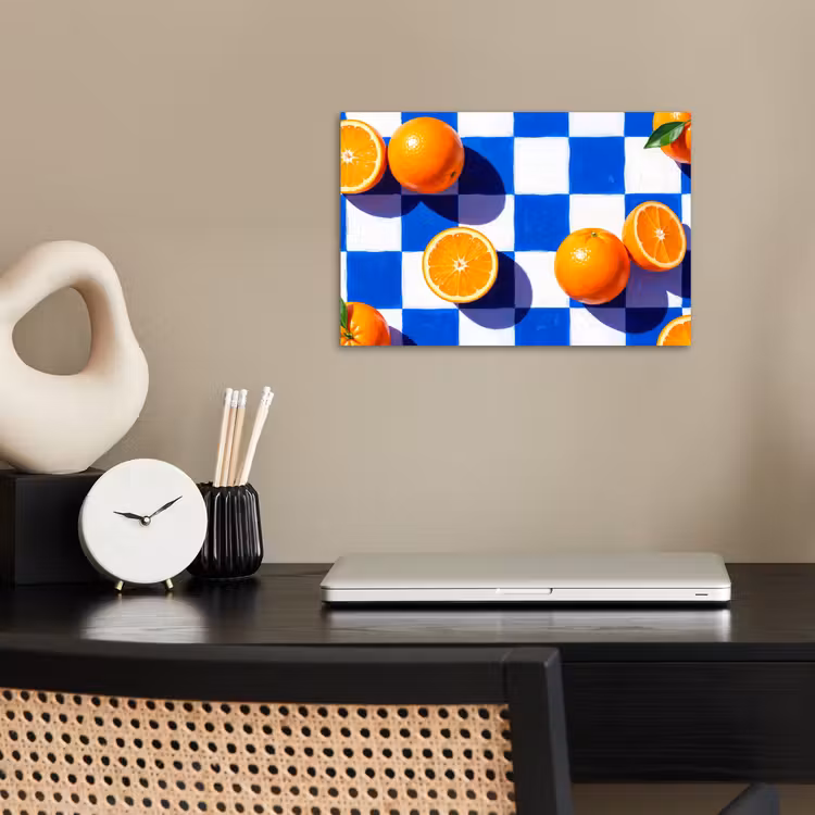 Poster - Orange – Kariert – Essen - Sinaasappel - Geruit - Eten poster papier klein