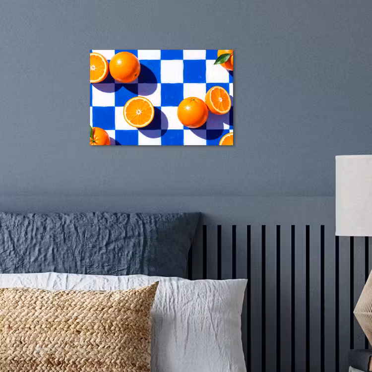 Poster - Orange – Kariert – Essen - Sinaasappel - Geruit - Eten poster papier klein
