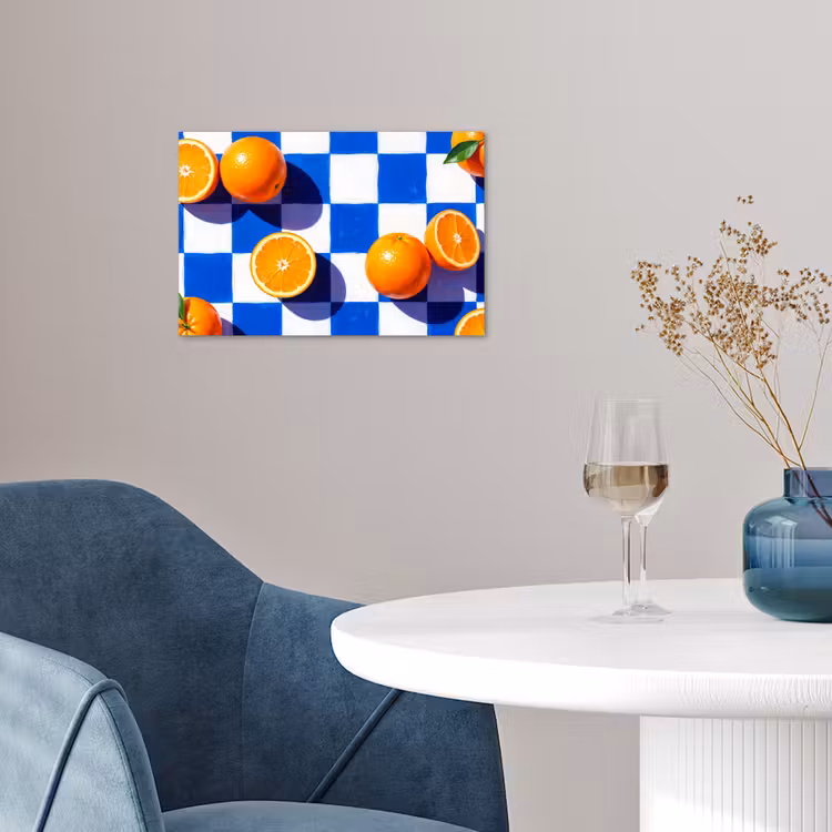 Poster - Orange – Kariert – Essen - Sinaasappel - Geruit - Eten poster papier klein