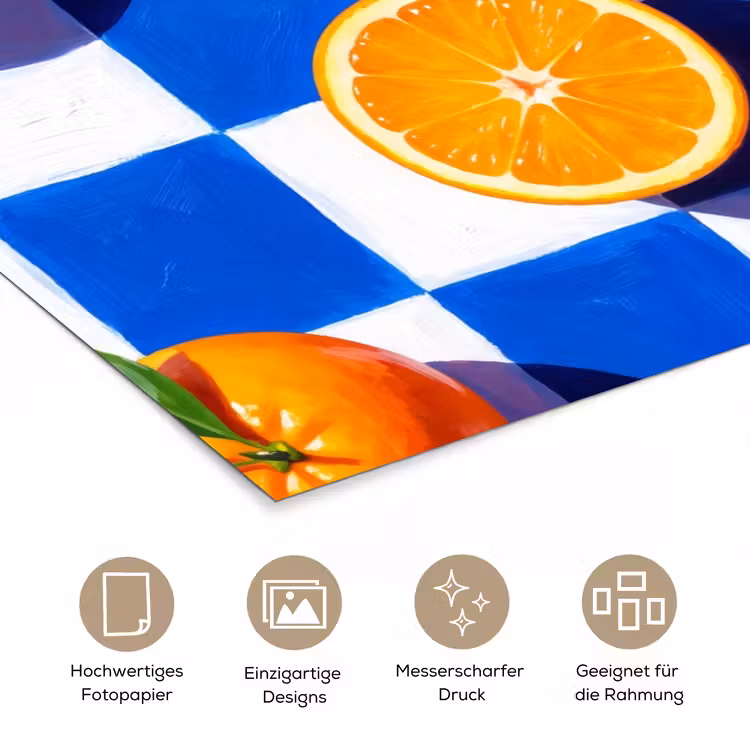 Poster - Orange – Kariert – Essen - Sinaasappel - Geruit - Eten poster papier klein