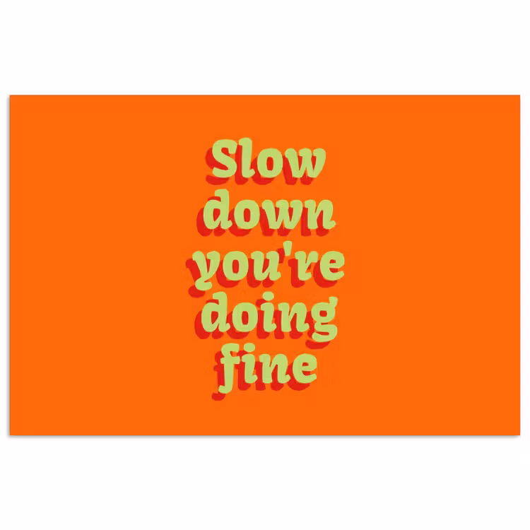 Oranje - Slow down you're doing fine - Retro poster papier klein -3d