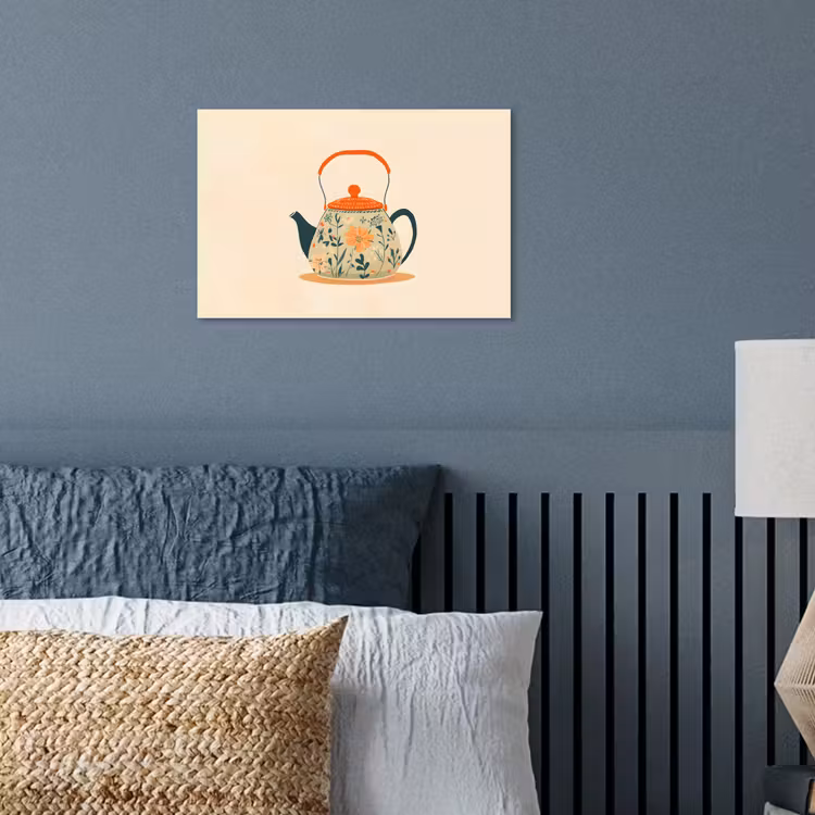 Oranje - Theepot - Bloemen - Bladeren poster papier klein -sfeer2