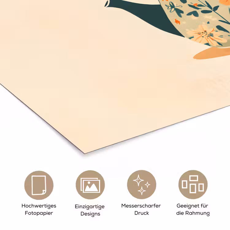 Oranje - Theepot - Bloemen - Bladeren poster papier klein -tcloseup_DE