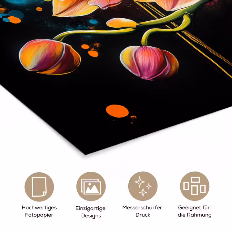 Orchidee - Graffiti - Kleurrijk - Bloemen - Abstract poster papier klein -tcloseup_DE