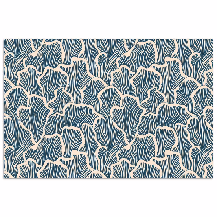 Organisch - Blauw - Crème - Schelpen poster papier klein 62 -3d