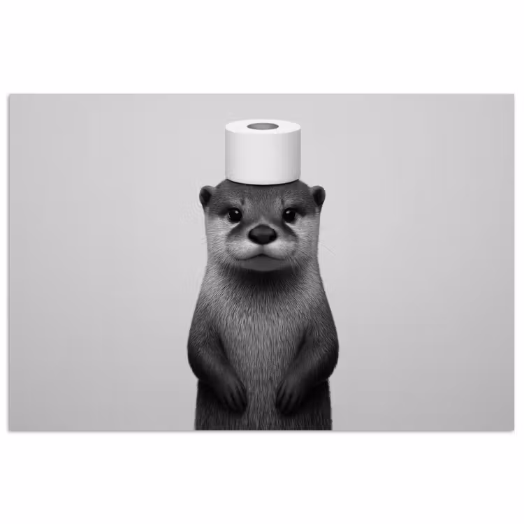 Otter - WC rol - Zwart - Wit poster papier klein -3d