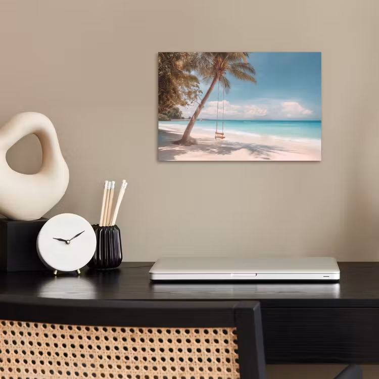 Palmboom - Schommel - Strand - Lucht poster papier klein -sfeer1