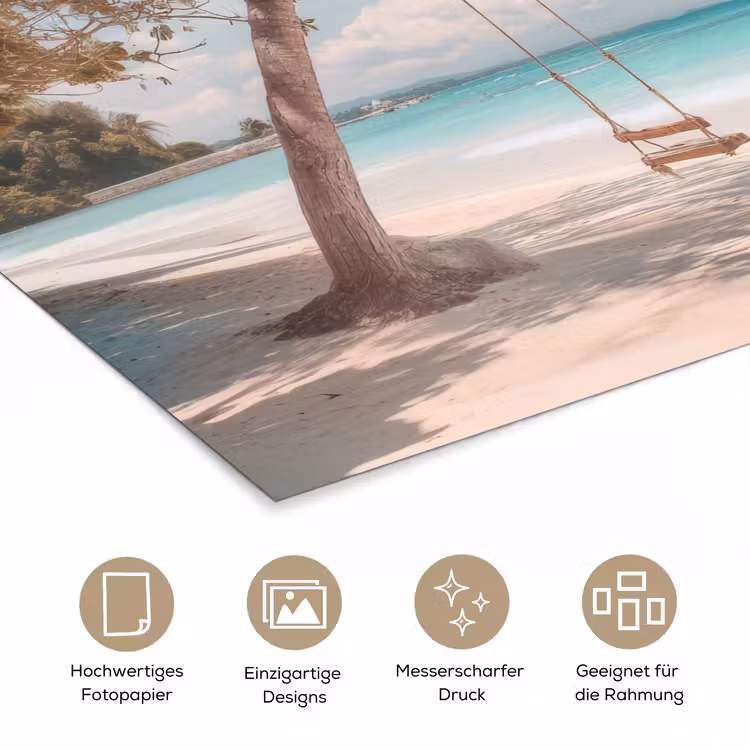 Palmboom - Schommel - Strand - Lucht poster papier klein -tcloseup_DE