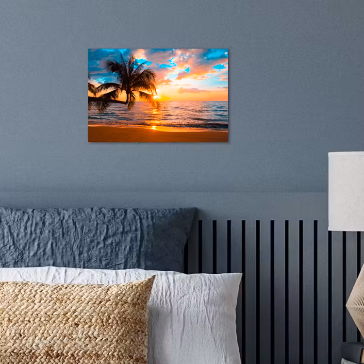 Palm - Zonsondergang - Horizon - Strand - Zee - Tropisch poster papier klein -sfeer2