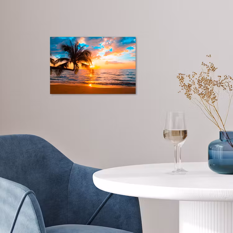 Palm - Zonsondergang - Horizon - Strand - Zee - Tropisch poster papier klein -sfeer3