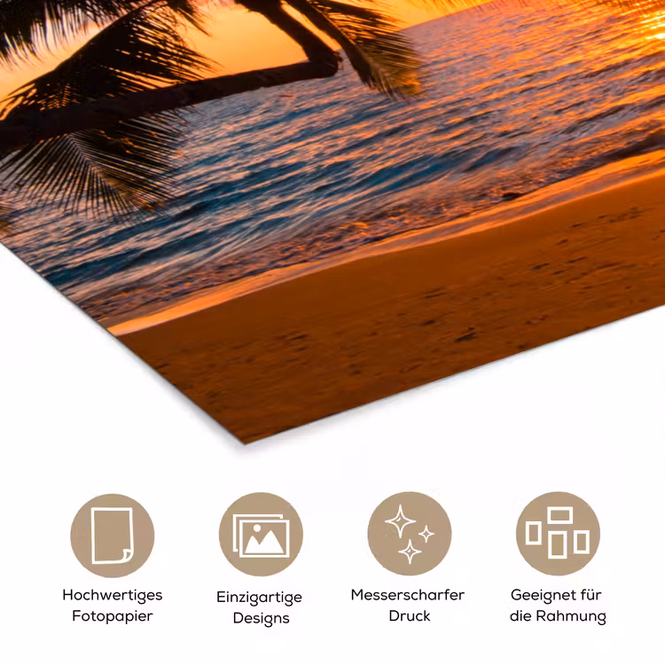Palm - Zonsondergang - Horizon - Strand - Zee - Tropisch poster papier klein -tcloseup_DE