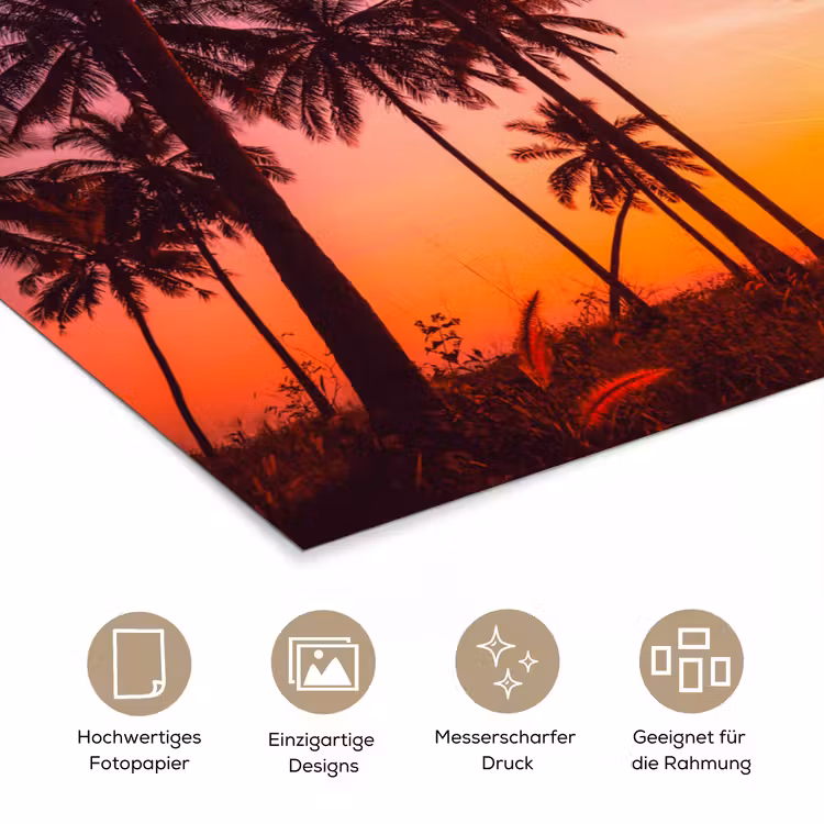 Palmboom - Zonsondergang - Horizon - Strand - Oranje - Roze poster papier klein -tcloseup_DE