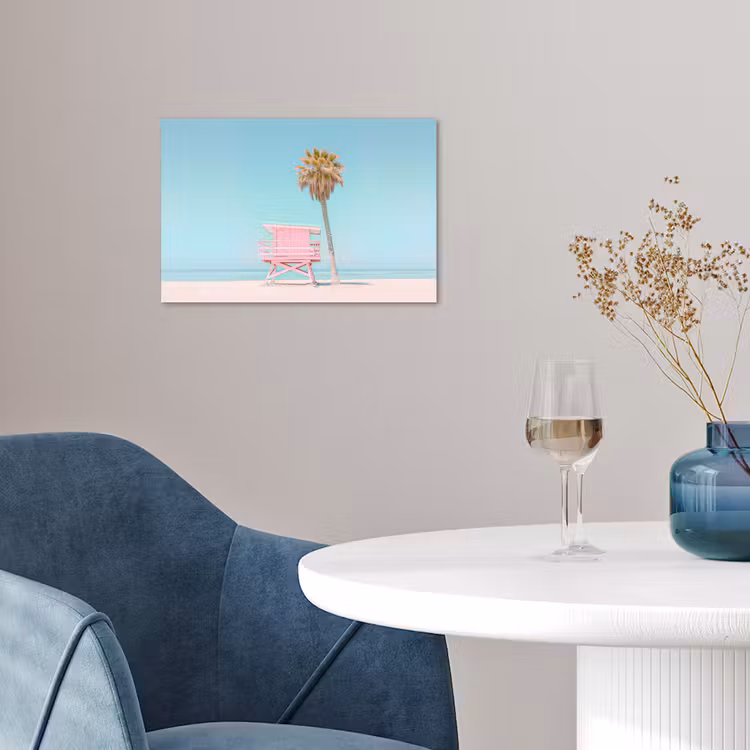 Palmboom - Strandhuis - Roze poster papier klein -sfeer3