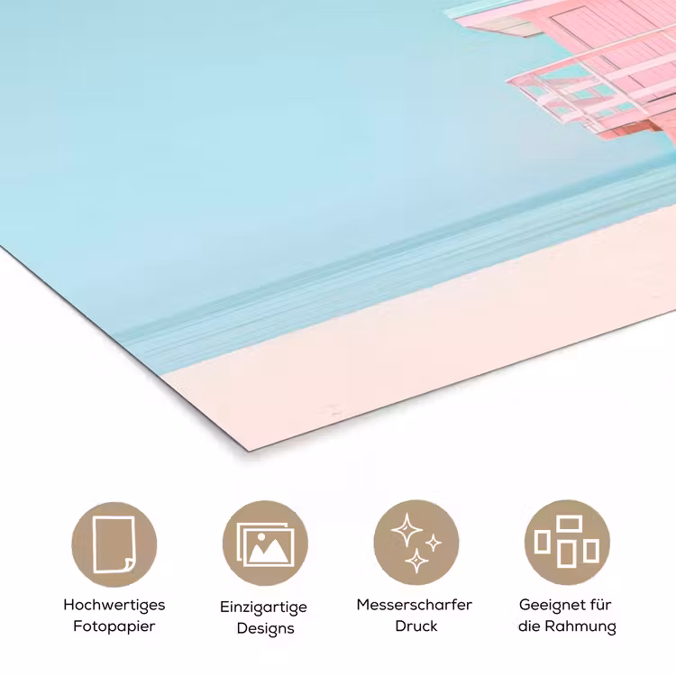 Palmboom - Strandhuis - Roze poster papier klein -tcloseup_DE