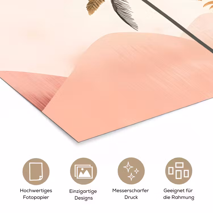 Palmbomen - Heuvels - Minimalistisch - Zachtroze poster papier klein -tcloseup_DE