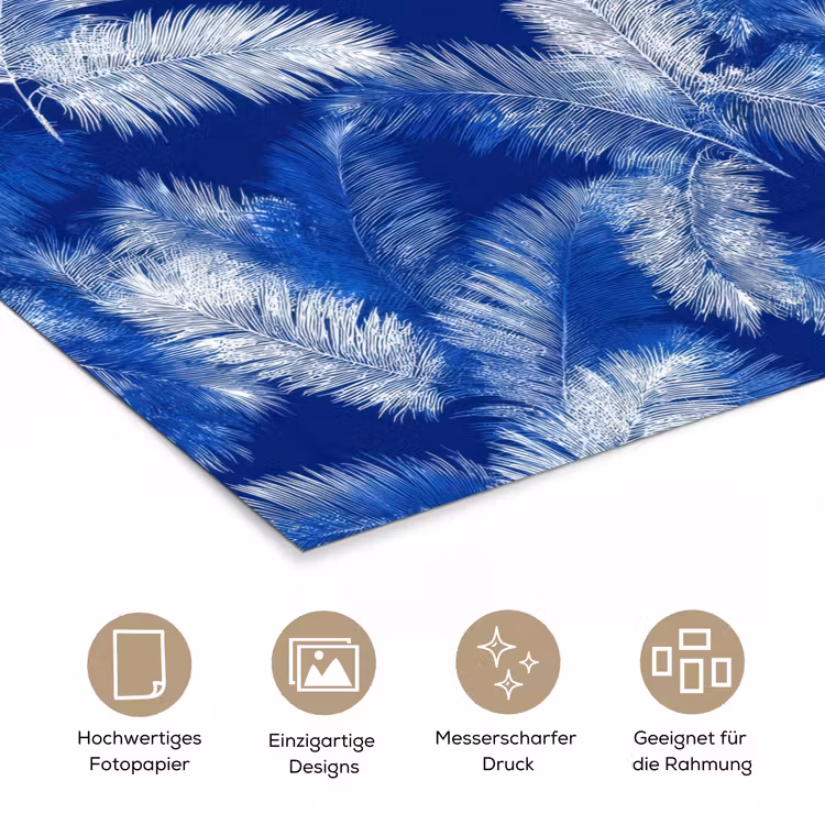 Palmblad - Patroon - Blauw poster papier klein 62 -tcloseup_DE
