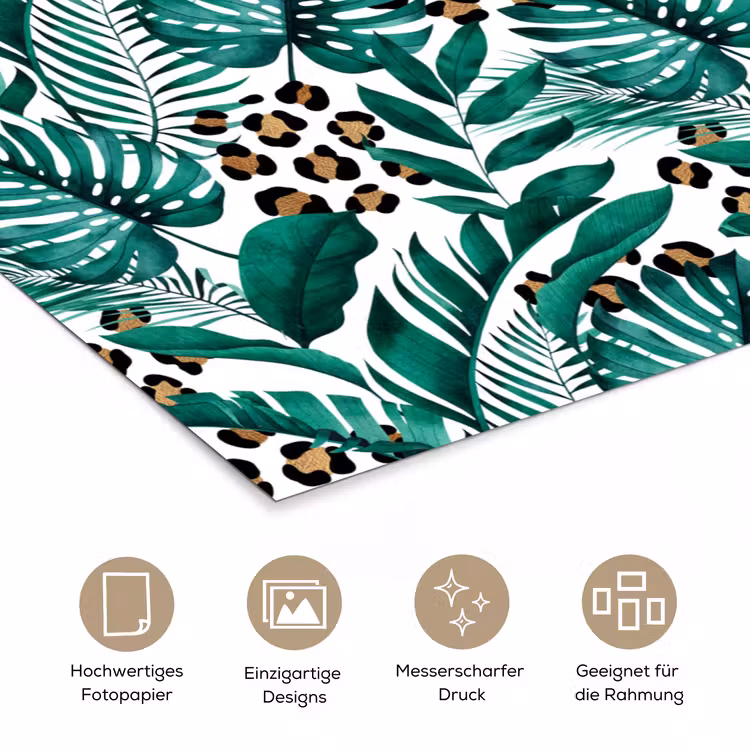 Palmblad - Panterprint - Tropical poster papier klein -tcloseup_DE