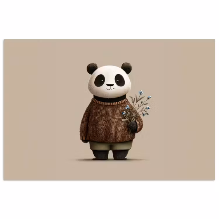 Panda - Blauwe bloemen - Zachtheid poster papier klein -3d