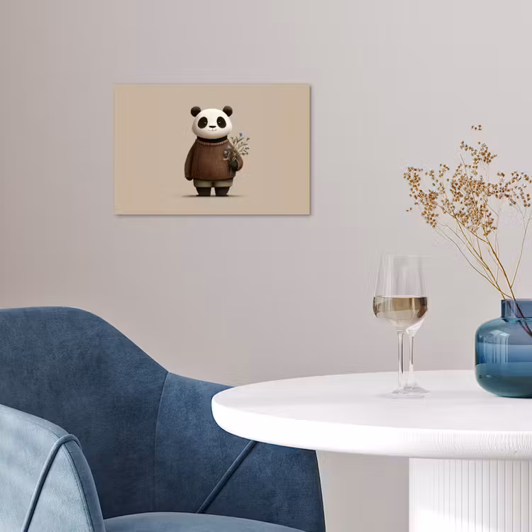 Panda - Blauwe bloemen - Zachtheid poster papier klein -sfeer3