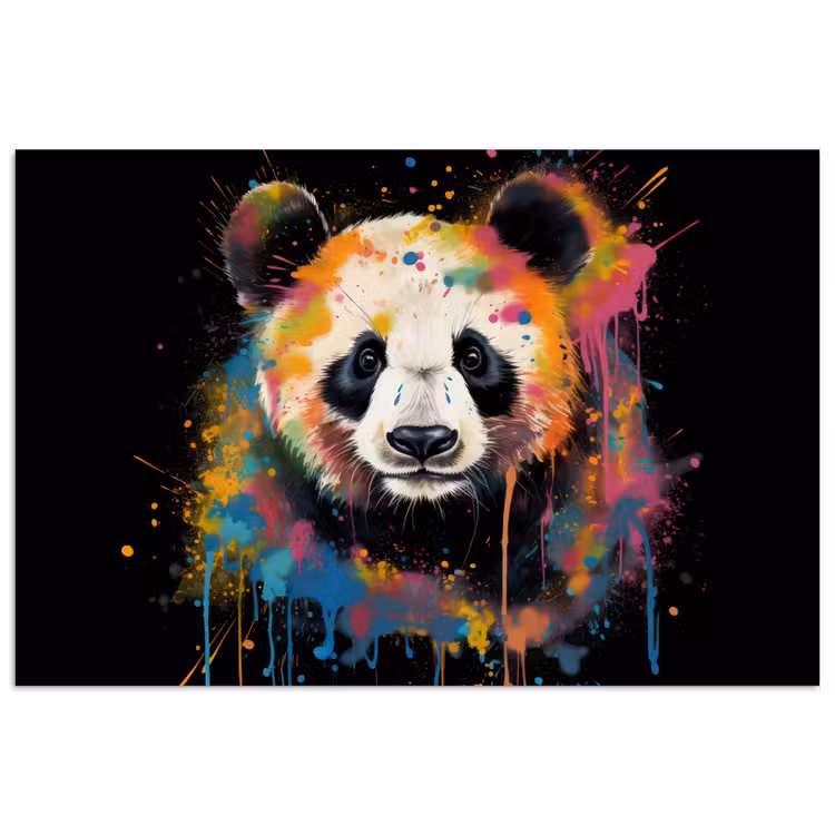 Panda - Graffiti - Dieren - Zwart - Kleuren poster papier klein -3d