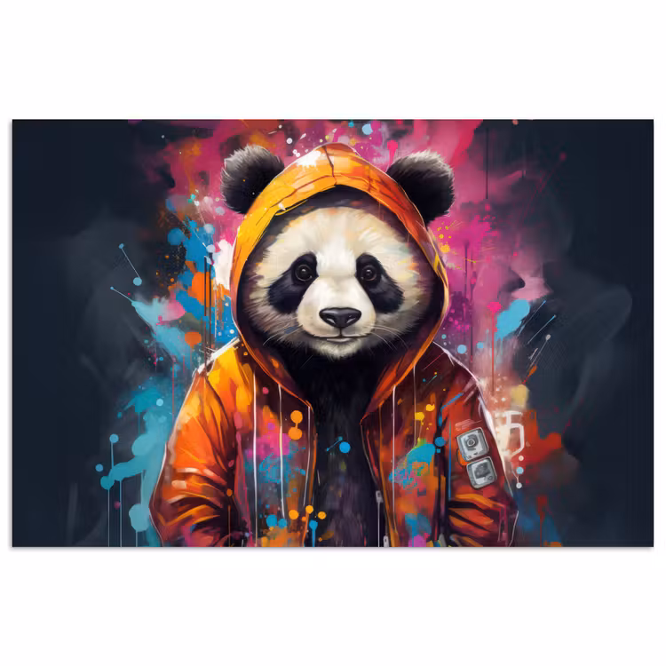 Panda - Jas - Graffiti - Oranje poster papier klein -3d