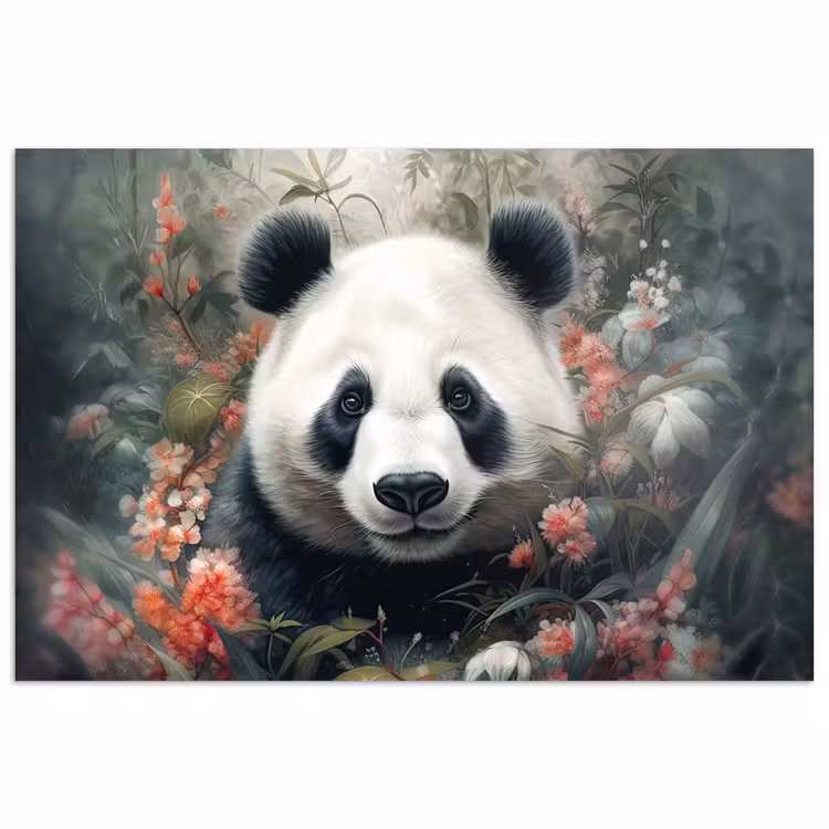 Panda - Wilde dieren - Bloemen - Natuur poster papier klein -3d
