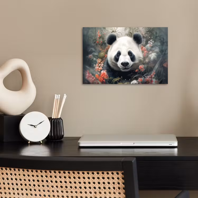 Panda - Wilde dieren - Bloemen - Natuur poster papier klein -sfeer1
