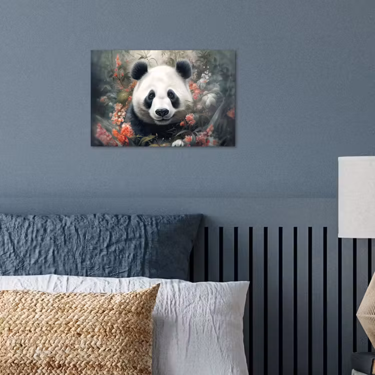 Panda - Wilde dieren - Bloemen - Natuur poster papier klein -sfeer2