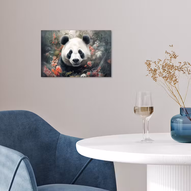 Panda - Wilde dieren - Bloemen - Natuur poster papier klein -sfeer3