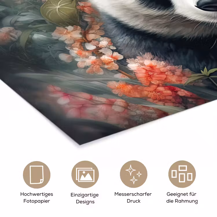 Panda - Wilde dieren - Bloemen - Natuur poster papier klein -tcloseup_DE