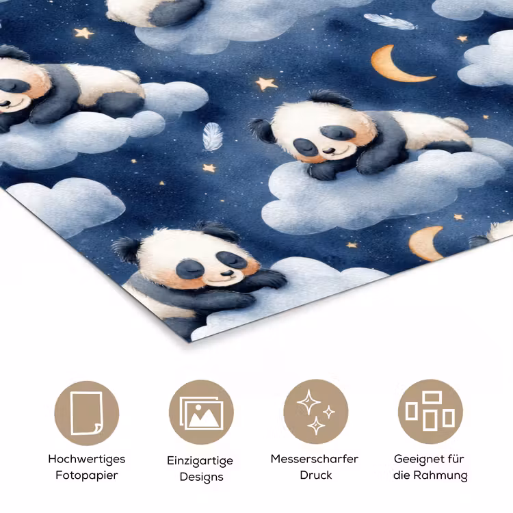 Panda's - Slapen - Blauw poster papier klein 62 -tcloseup_DE
