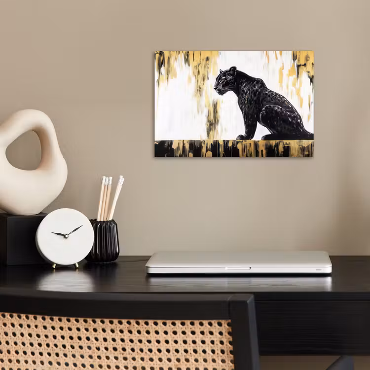 Panter - Zwart - Abstract - Goud poster papier klein -sfeer1