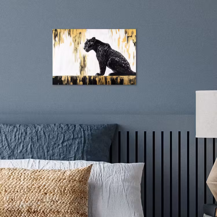 Panter - Zwart - Abstract - Goud poster papier klein -sfeer2