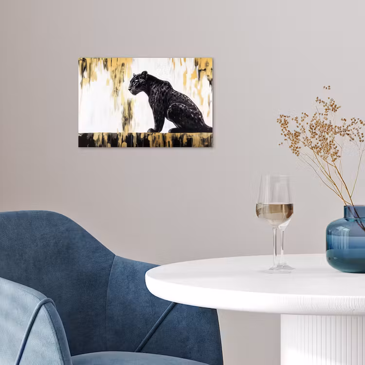 Panter - Zwart - Abstract - Goud poster papier klein -sfeer3